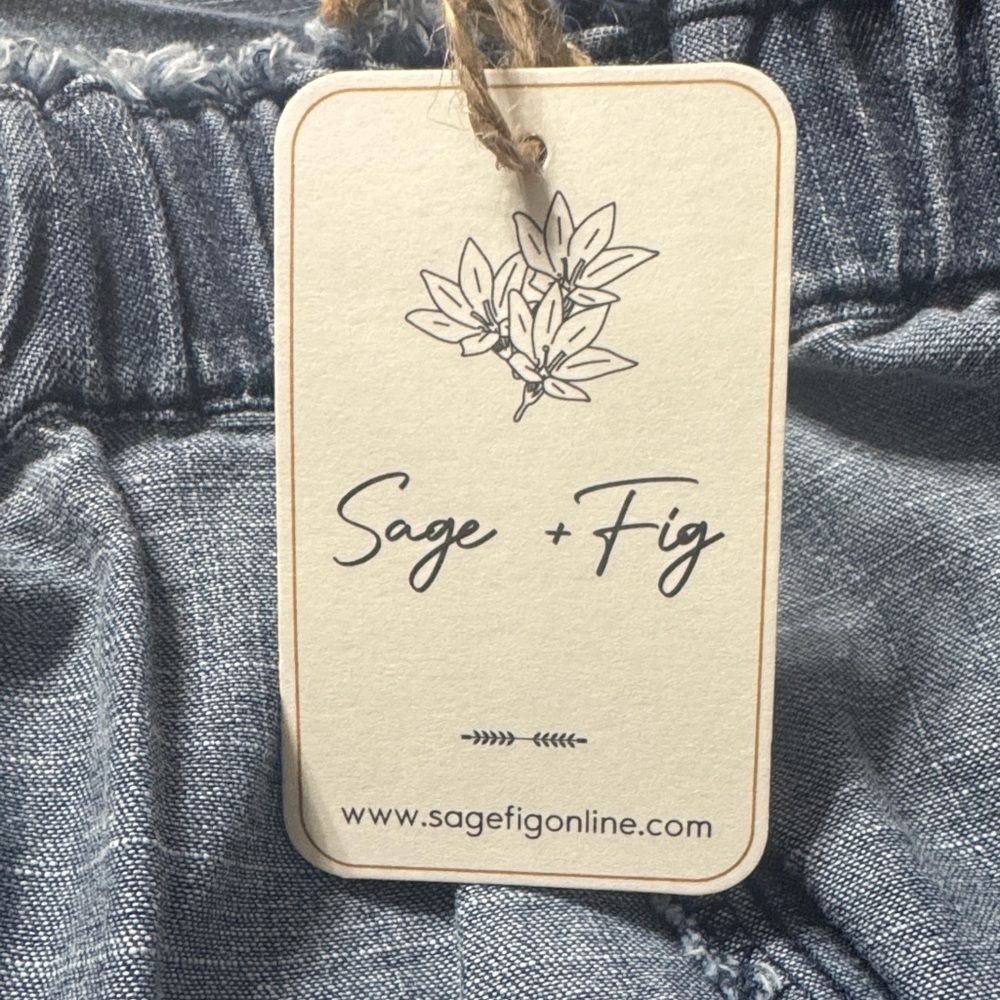 Sage & Fig Chambray Wide Leg Pants Ruffle Trim Boho Drawstring Size S, M, L NWT - Picture 7 of 10